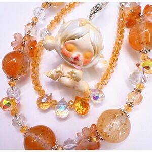 Pop Mart Skullpanda Phone & Bag Charms Beaded Keychain Gold Orange Handmade Gift